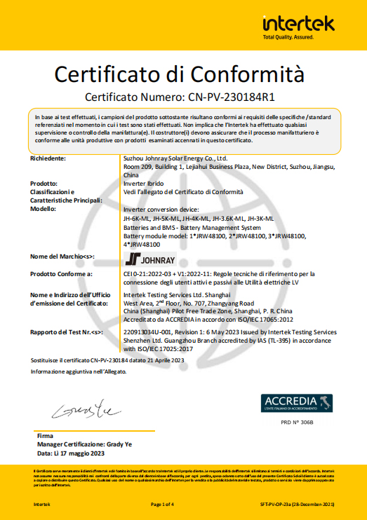 JH-3-6K-ML - CEI021 Certificate - Italian