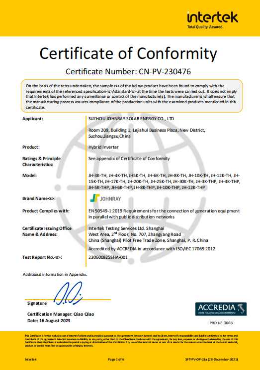 JH-3-30K-TH EN50549 Certificate