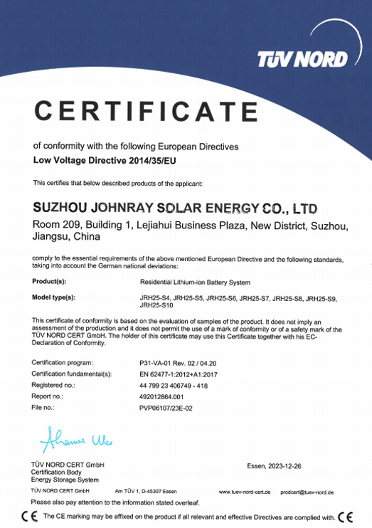 JRH25 Low Voltage Directive Certificate