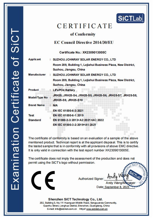 JRH25 EMC Cert